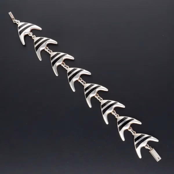 Rare Modernist Danish Sterling Silver and Black Enamel Angel Fish Bracelet