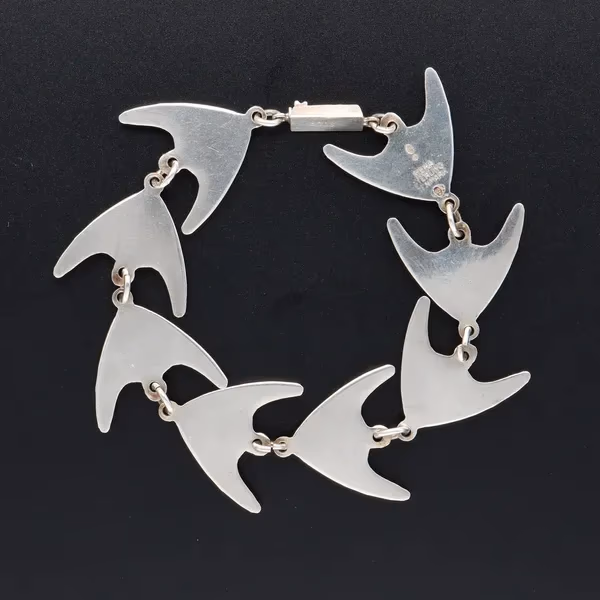 Rare Modernist Danish Sterling Silver and Black Enamel Angel Fish Bracelet