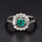 Platinum Emerald & Diamond Ring