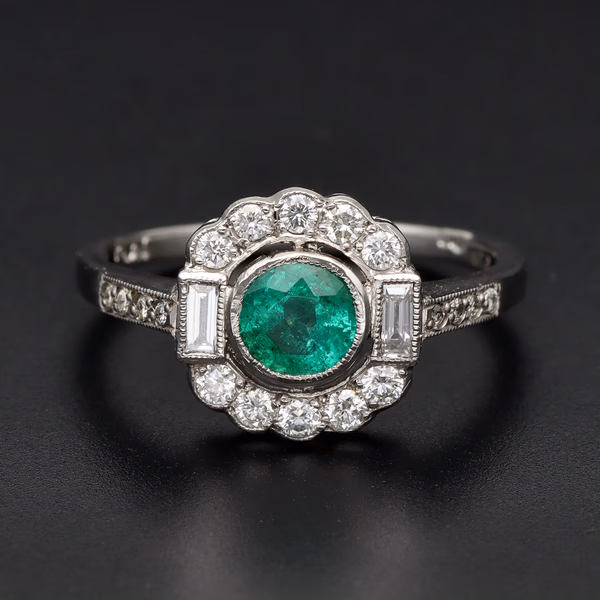 Platinum Emerald & Diamond Ring