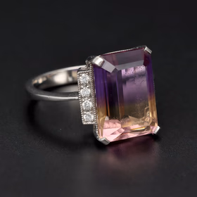 Platinum Diamond and Watermelon Topaz Ring