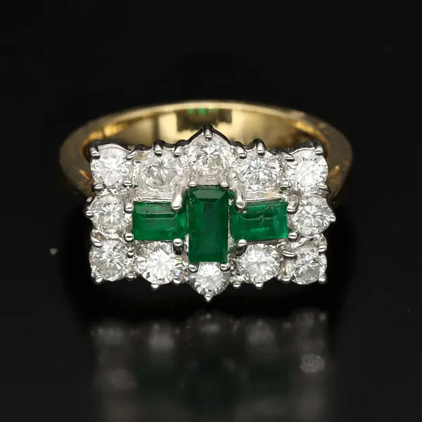 Diamond and Emerald Cluster Ring