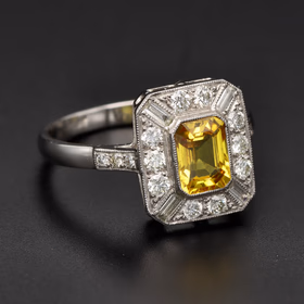 18ct White Gold Yellow Sapphire & Diamond Cluster Ring
