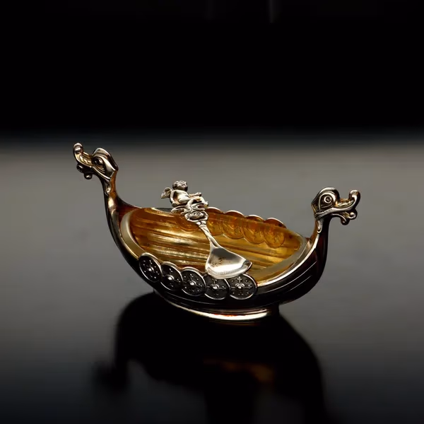 Norwegian Vermeil Silver Longship Salt Cellar
