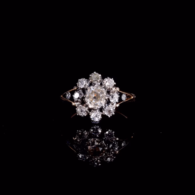 360° view of The Antique Georgian Eleven Old European Cut Diamond Cluster Ring