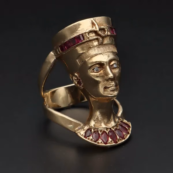 Retro 14ct Gold Ruby Diamond Cleopatra Ring