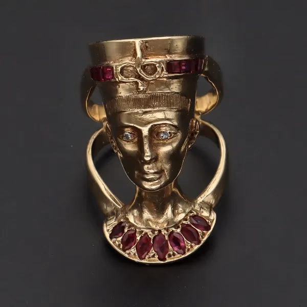 Retro 14ct Gold Ruby Diamond Cleopatra Ring