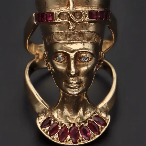 Retro 14ct Gold Ruby Diamond Cleopatra Ring