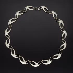 Norwegian Vermeil Sterling Silver and White Guilloche Enamel Necklace