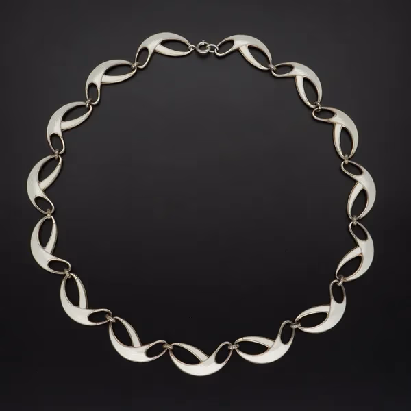 Norwegian Vermeil Sterling Silver and White Guilloche Enamel Necklace