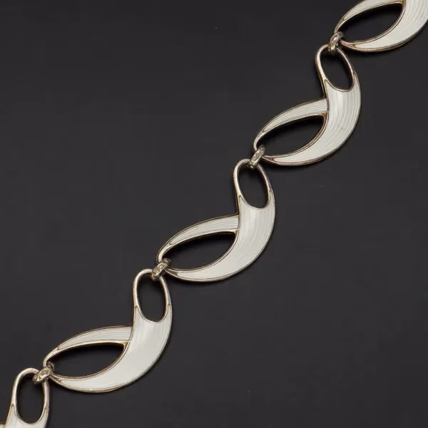 Norwegian Vermeil Sterling Silver and White Guilloche Enamel Necklace