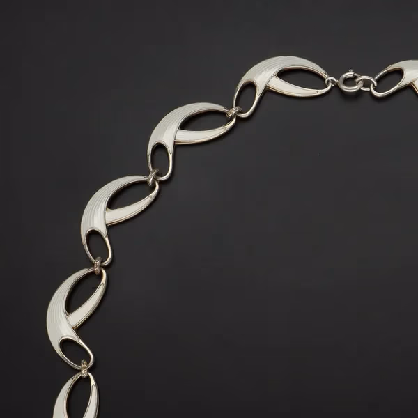 Norwegian Vermeil Sterling Silver and White Guilloche Enamel Necklace