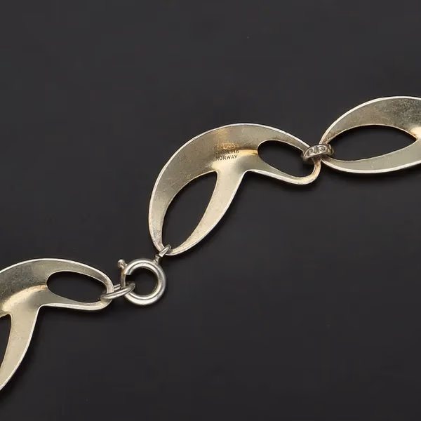 Norwegian Vermeil Sterling Silver and White Guilloche Enamel Necklace