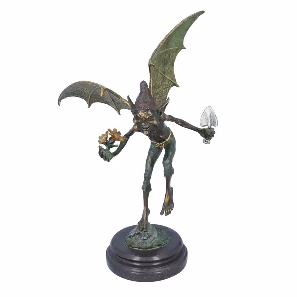 Vintage Goblin Signed Bronze Statue