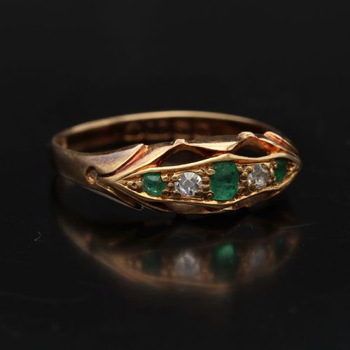 Early 20th Century 18ct Gold Emerald and Diamond Ring image-1