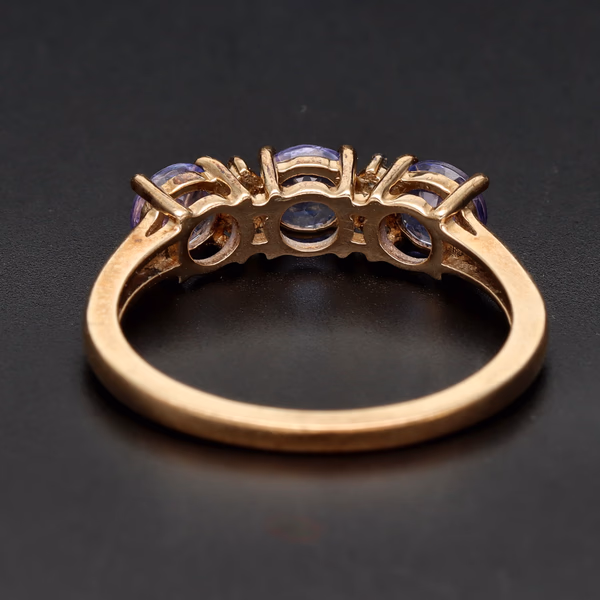 9ct Yellow Gold Three Stone Tanzanite & Diamond Ring