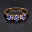 9ct Yellow Gold Three Stone Tanzanite & Diamond Ring