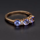 9ct Yellow Gold Three Stone Tanzanite & Diamond Ring