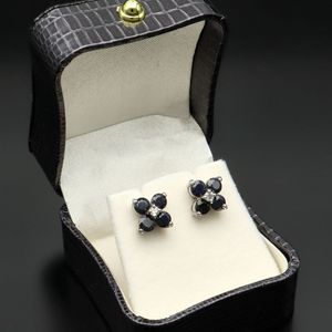 Silver Blue and White Sapphire Flower Earrings