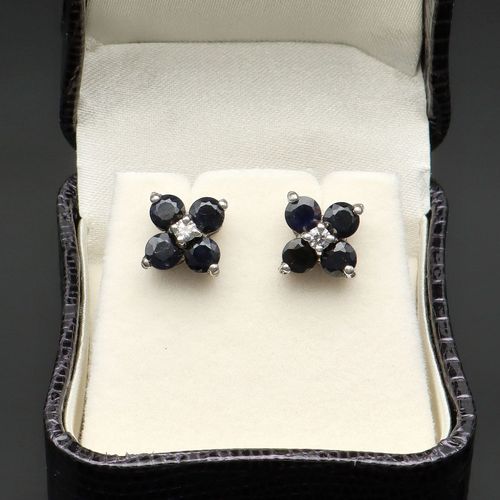 Silver Blue and White Sapphire Flower Earrings image-2