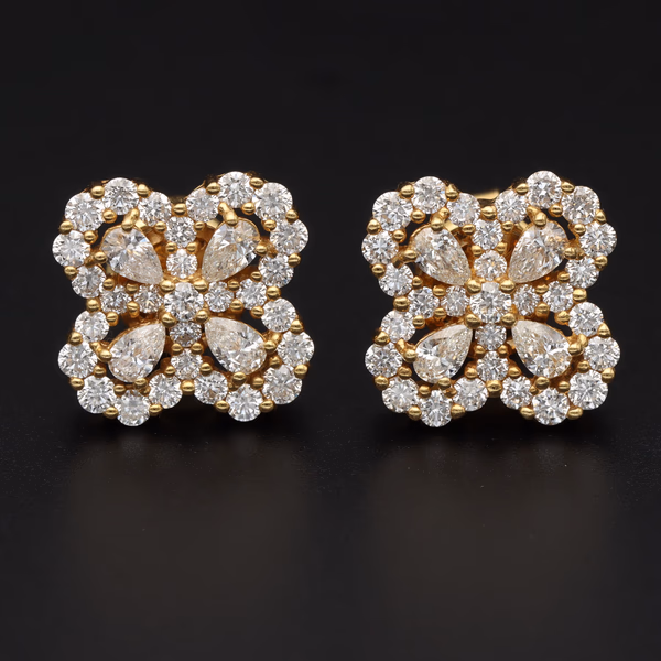 18k Gold Flower Diamond Earrings