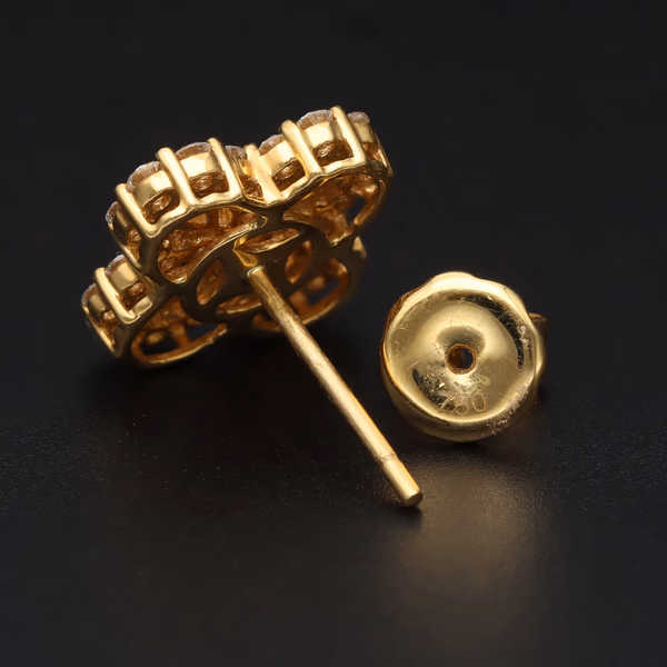 18k Gold Flower Diamond Earrings