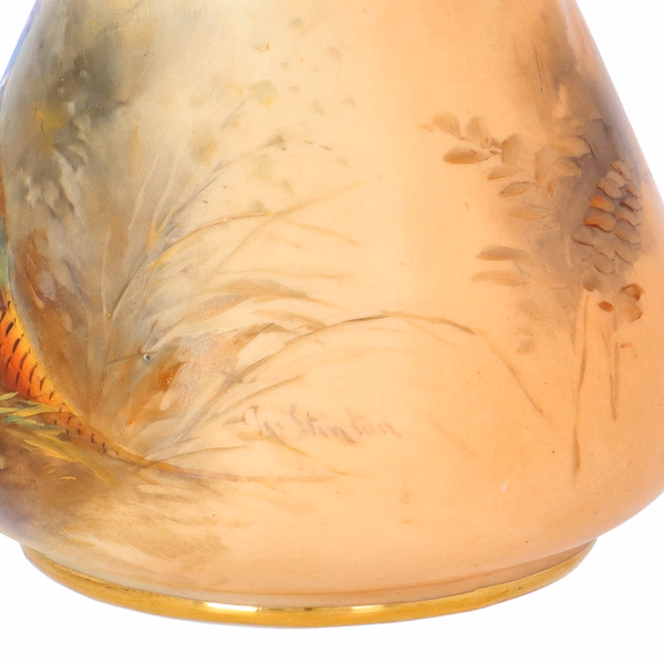 Royal Worcester Ovoid Vase Pie Crust Rim & Pheasants