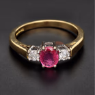 18ct Gold Ruby & Diamond Three Stone Ring