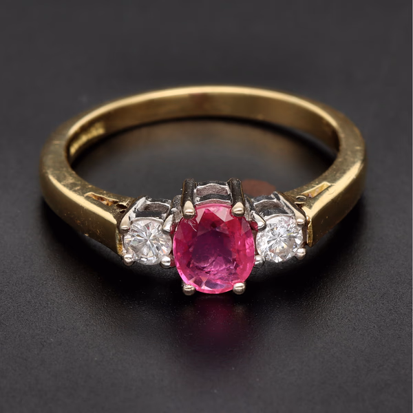 18ct Gold Ruby & Diamond Three Stone Ring