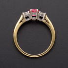 18ct Gold Ruby & Diamond Three Stone Ring
