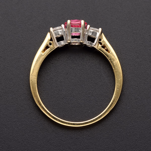 18ct Gold Ruby & Diamond Three Stone Ring