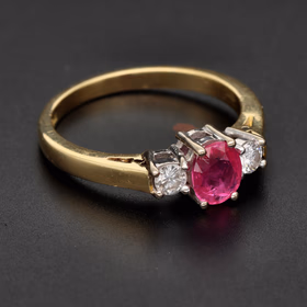 18ct Gold Ruby & Diamond Three Stone Ring