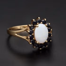9ct Gold Ring Set with Opal and Sapphire