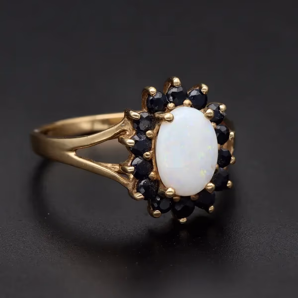 9ct Gold Ring Set with Opal and Sapphire