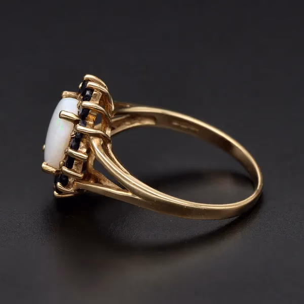 9ct Gold Ring Set with Opal and Sapphire