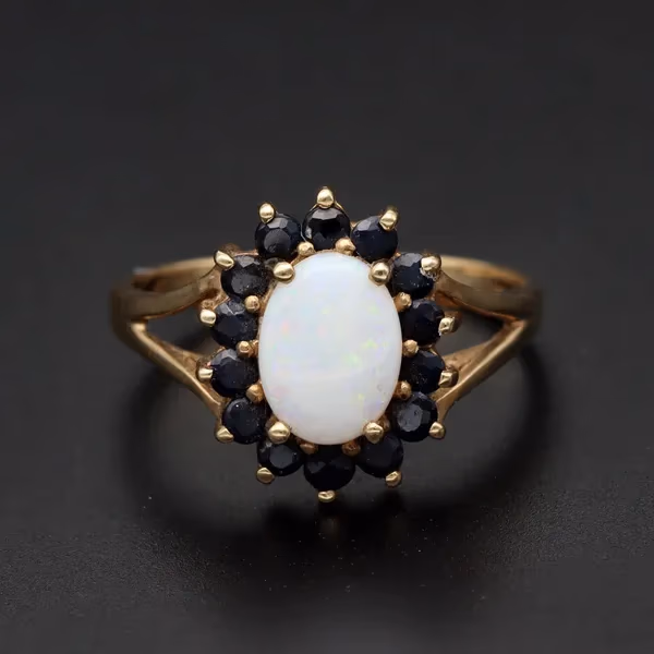 9ct Gold Ring Set with Opal and Sapphire