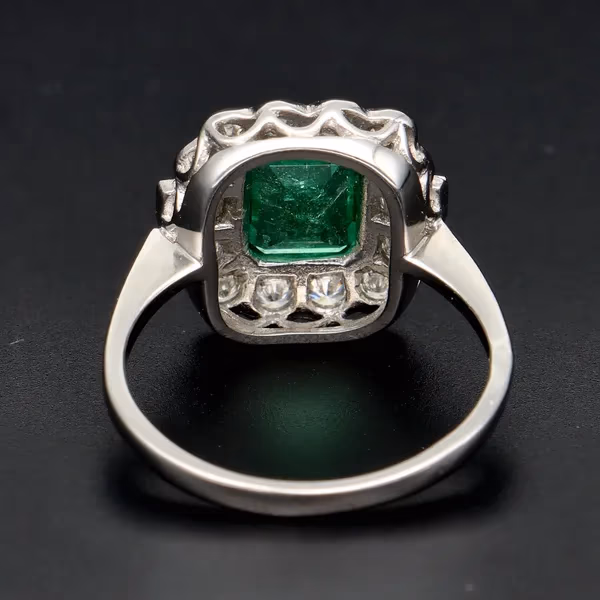 Platinum Emerald and Diamond Ring