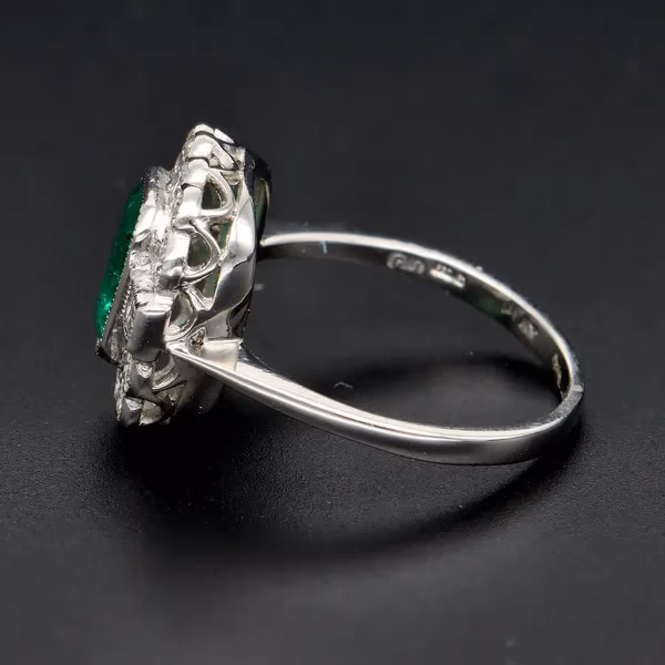 Platinum Emerald and Diamond Ring
