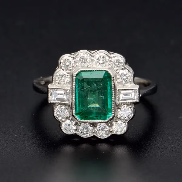 Platinum Emerald and Diamond Ring