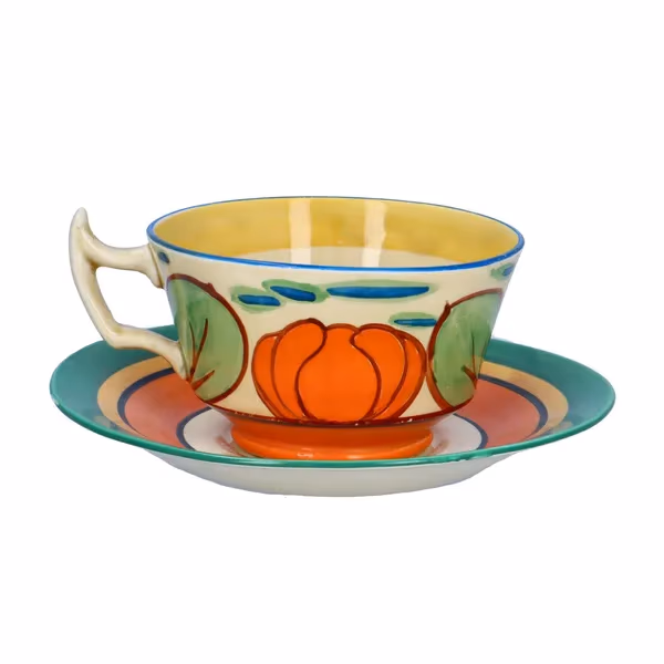 Clarice Cliff Orange Lily Athens Cup and Saucer