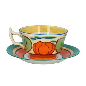 Clarice Cliff Orange Lily Athens Cup and Saucer
