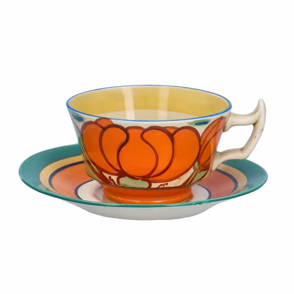 Clarice Cliff Orange Lily Athens Cup and Saucer