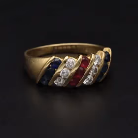 18ct Gold Diamond Ruby Sapphire Ring
