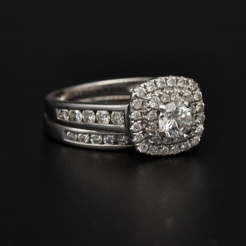 18ct White Gold Diamond Engagement and Wedding Ring image-1