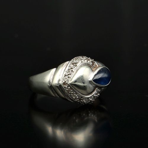 White Gold Sapphire, Diamond Heart Shape Ring image-1