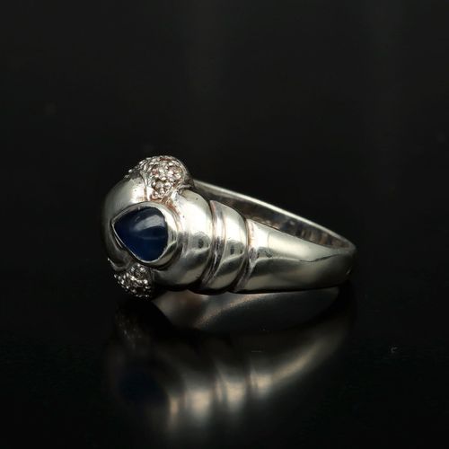 White Gold Sapphire, Diamond Heart Shape Ring image-3