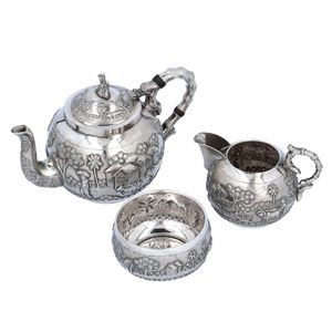 19th Century Indian Profusely Decorated Silver Tea Set
