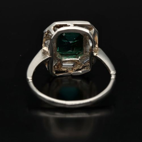 Platinum Chatham Emerald and Diamond Ring image-5