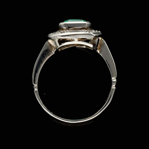 Platinum Chatham Emerald and Diamond Ring image-6