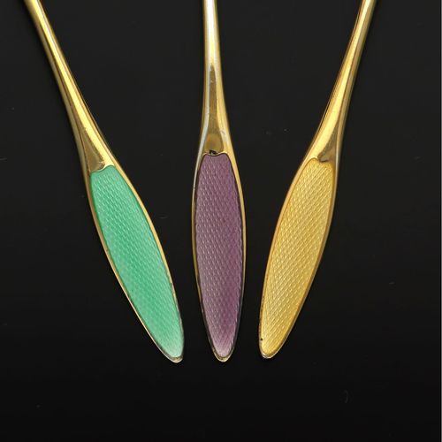 Gilded Sterling Silver and Guilloche Enamel Spoons image-4